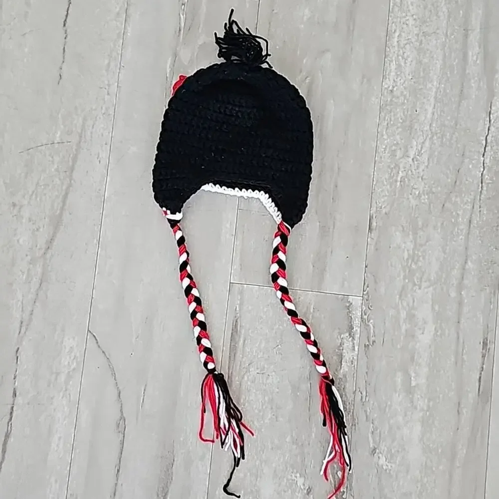 Penguin Photo Shoot or Halloween Outfit for Baby Black Red Knit Pants and Hat